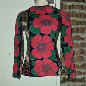 Margo by Hugh Garber Women's Floral Zip Up Blouse Size 4 6 8 Vintage!